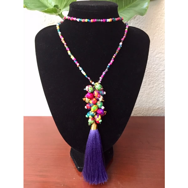 Collar Artesanal Cuentas De Palma Y Chaquiron (Morado-justicia) 