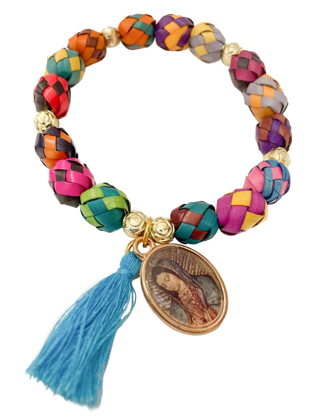 Set De Pulseras Artesanales Virgen De Guadalupe, Madre E Hija Hechos De Cuentas De Palma 